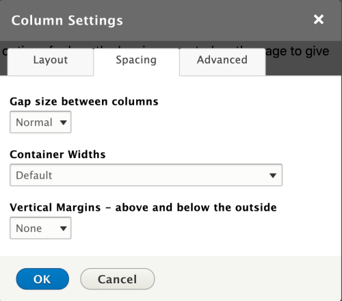 Layout columns spacing options between columns
