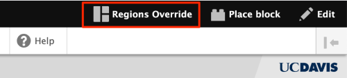 The Regions Override button that offers the ability to remove one or more default regions from the page in order to make better use of Layout Builder.