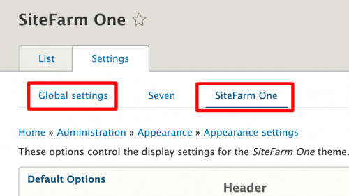 A screenshot of the two sections of the SiteFarm One where the site logo can be added.