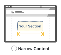 An illustration of layout builder's horizontal settings showing the content is narrowed even within the default content area.