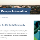 A screenshot of the UC Davis' main site coronavirus information page.