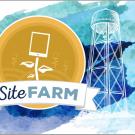 The SiteFarm logo overtop of a blended watercolor effect. Designed by Anthony Horn.