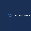 Font Awesome official logo; a dark blue background with a lighter blue outline of a flag followed by the company's name in white text.